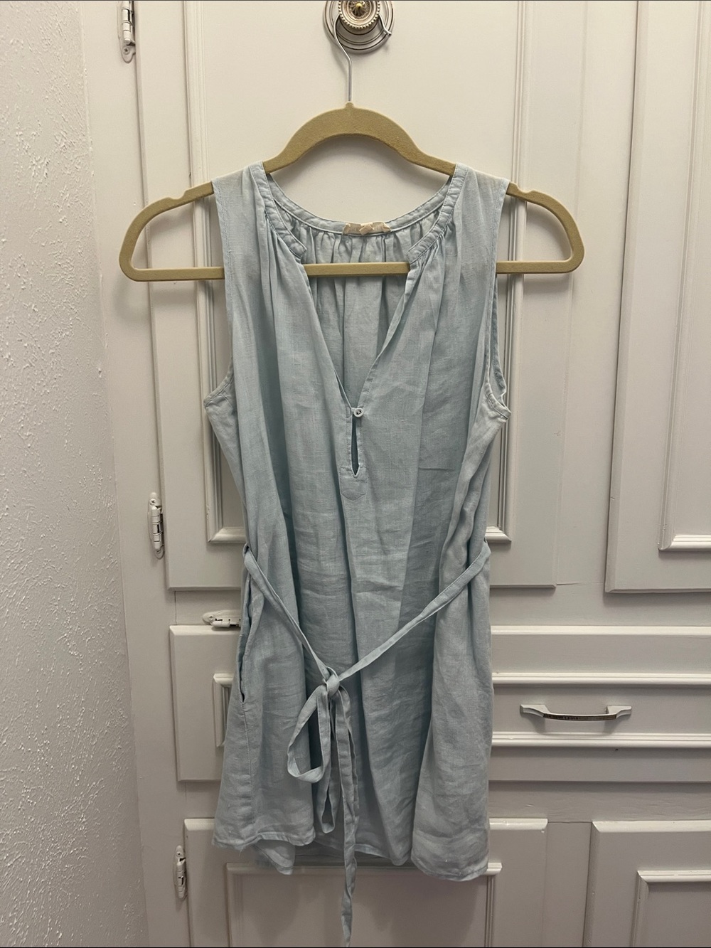 Eileen Fisher Pale Blue Sleeveless Tie-Waist Tunic